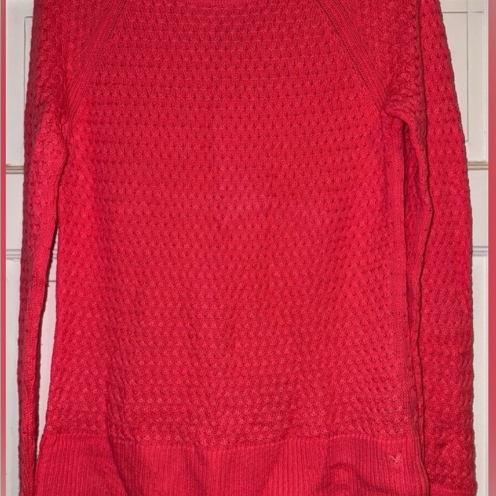American Eagle Outfitters Red Crew Neck Sweater with Textured Knit